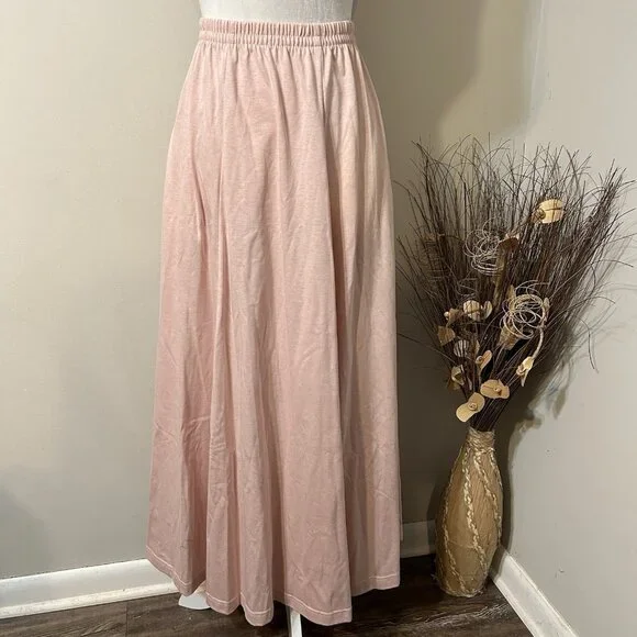 Vtg LAND'S END Maxi Skirt 100% Cotton Knit Elastic Waist Pockets Pink Sz ST USA - Picture 1 of 9